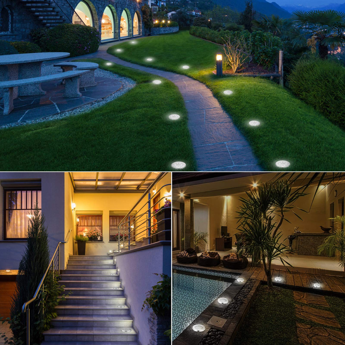 LYHOPE 8-LED disk light illuminating garden borders softly