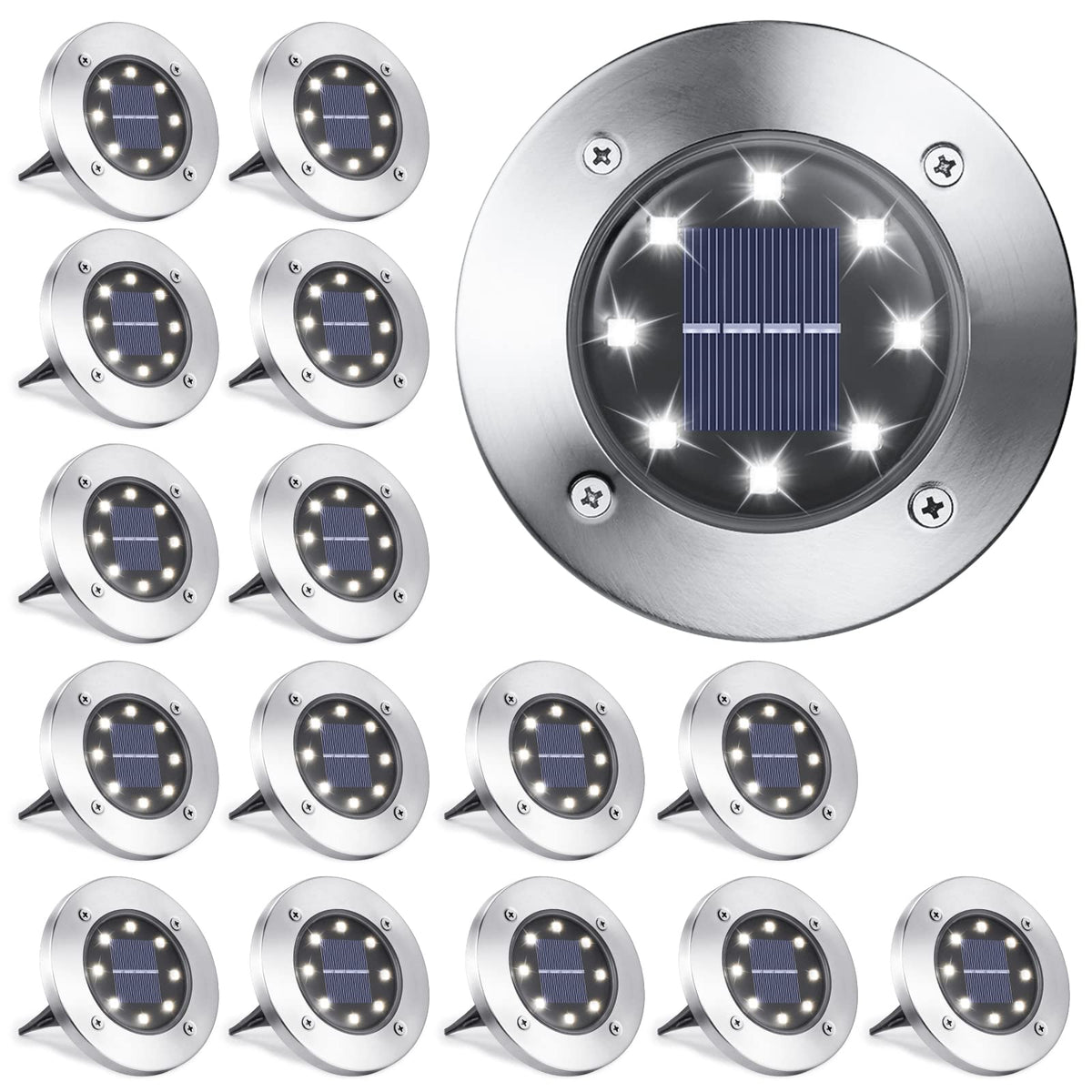 LYHOPE solar ground light 16-pack guiding walkways with a warm-white glow
