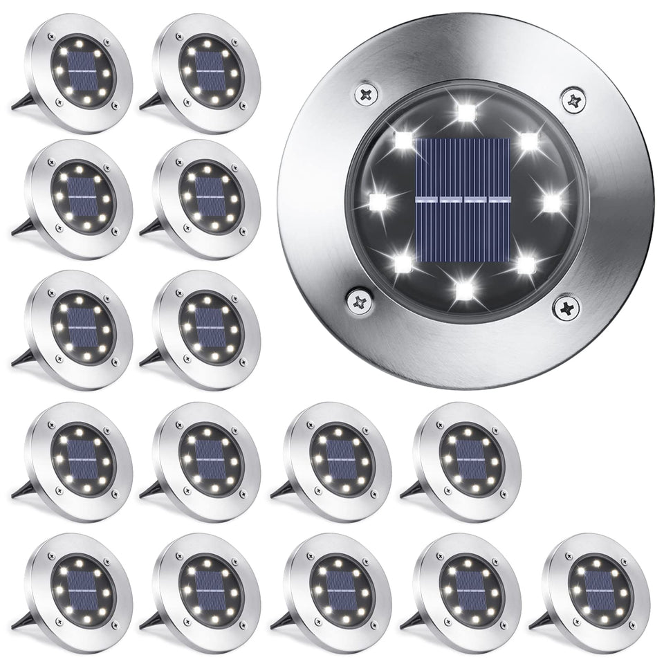 LYHOPE solar ground light 16-pack guiding walkways with a warm-white glow