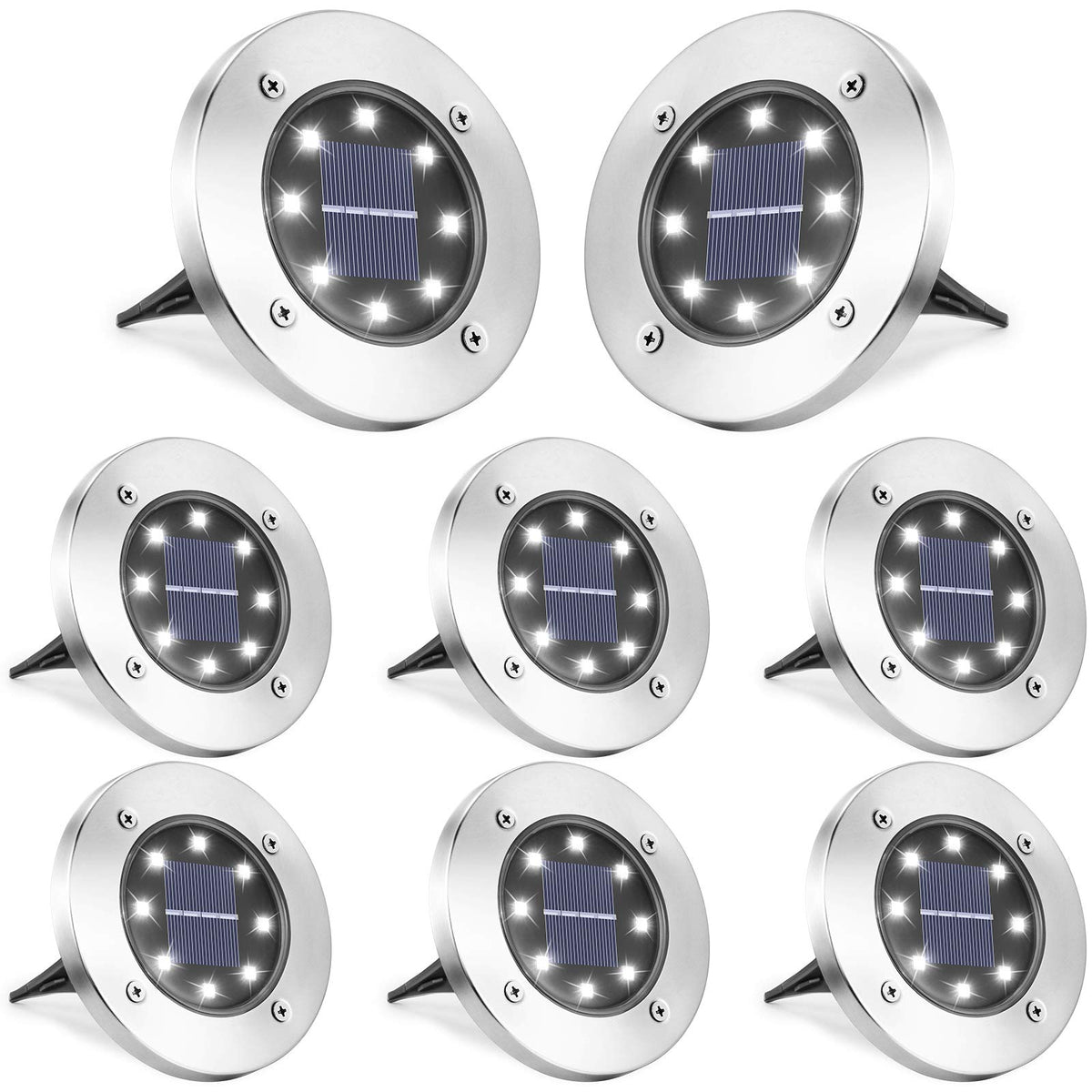 LYHOPE solar ground light 8-LED white for bright outdoor paths.