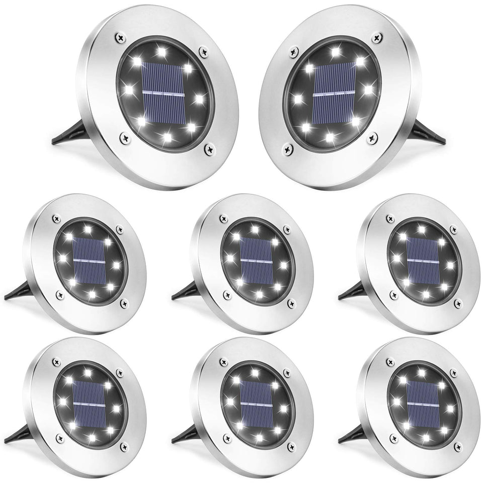 LYHOPE solar ground light 8-LED white for bright outdoor paths.