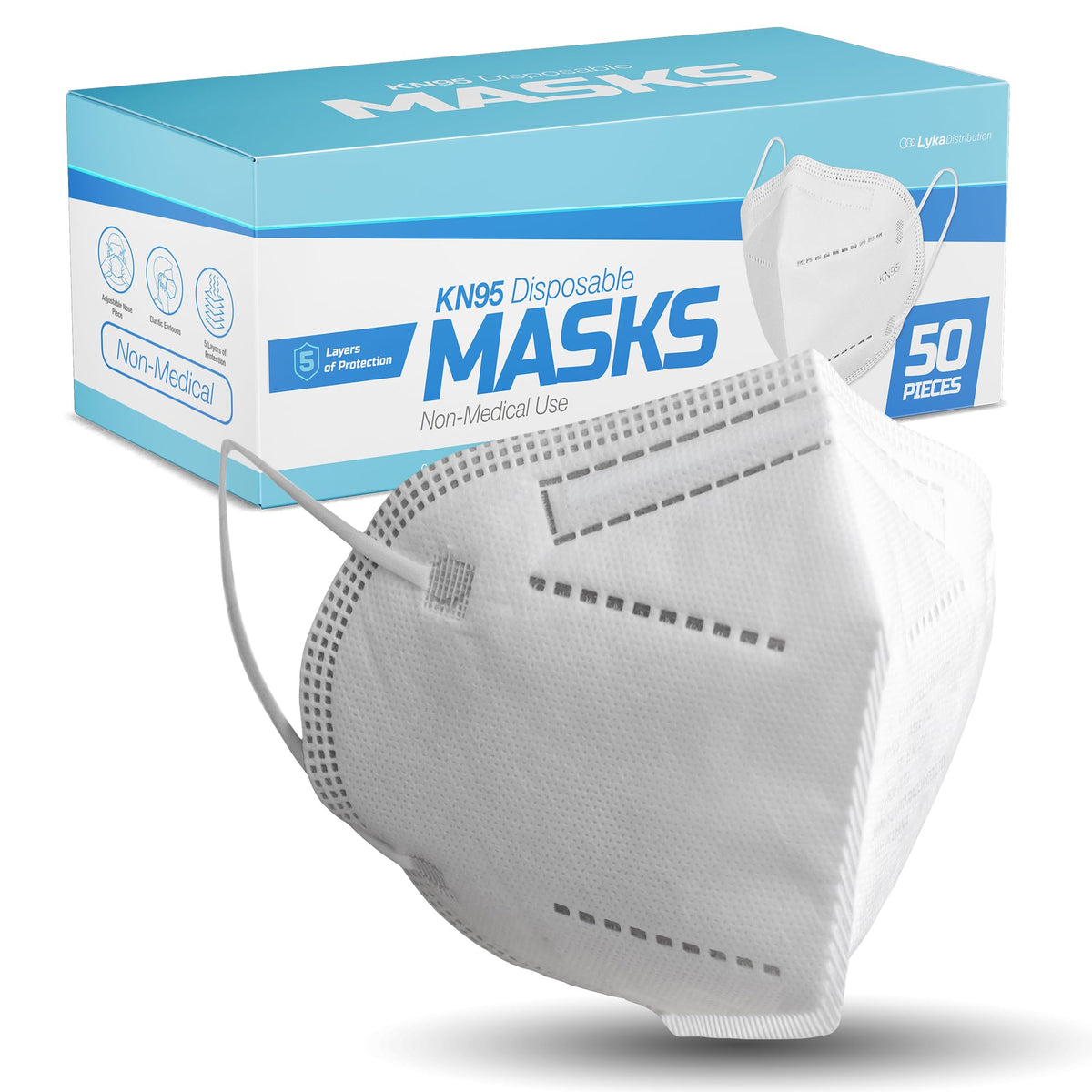 Lyka Distribution KN95 masks folded flat for compact storage and quick daily use