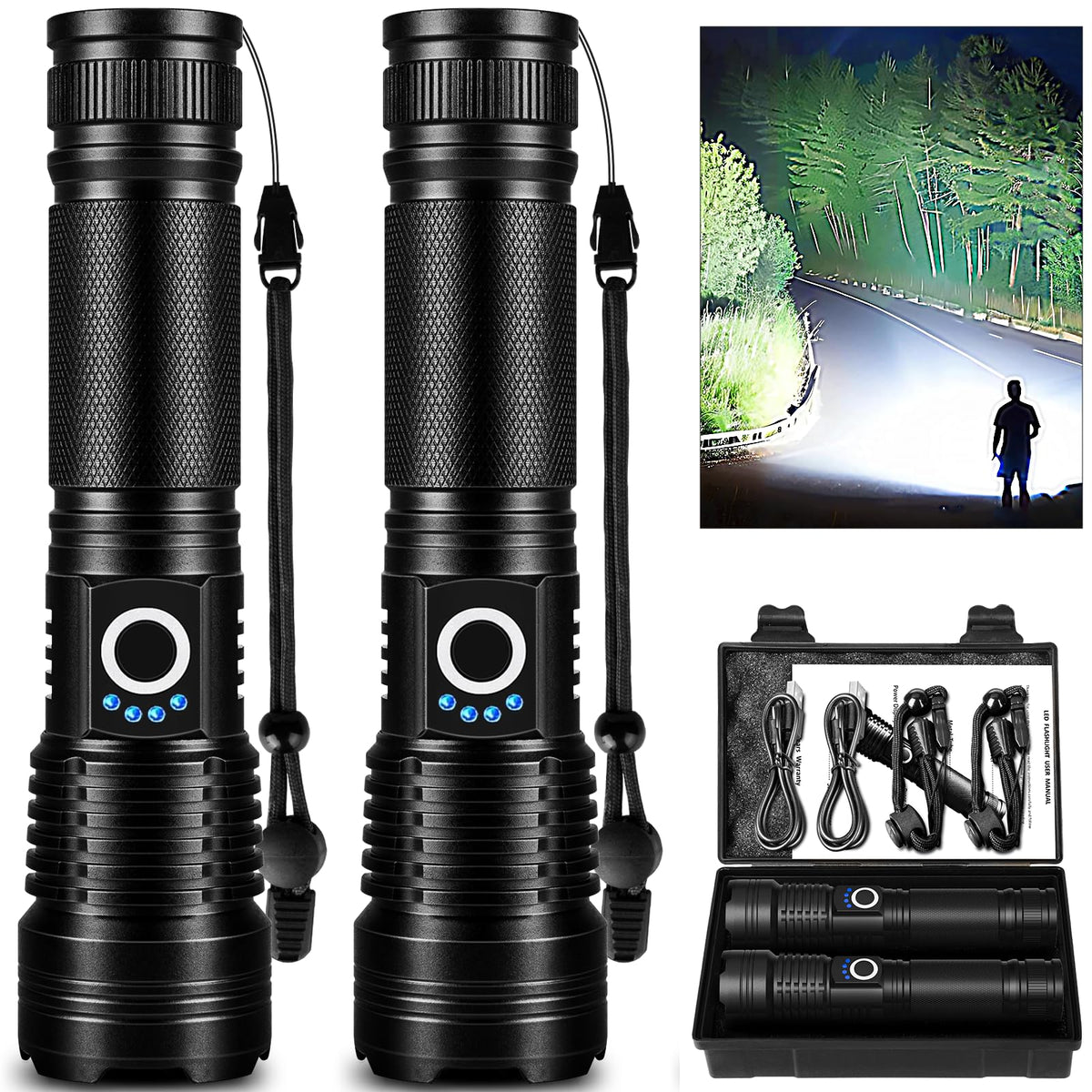 Lylting 2-pack flashlights — front view shows rugged design for reliable outdoor lighting.