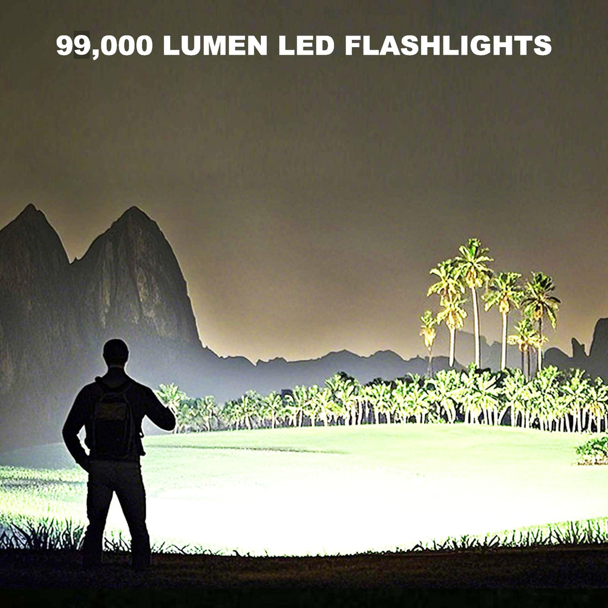 Lylting 99,000-lumen beam demonstrates long-range illumination for camping or emergencies.