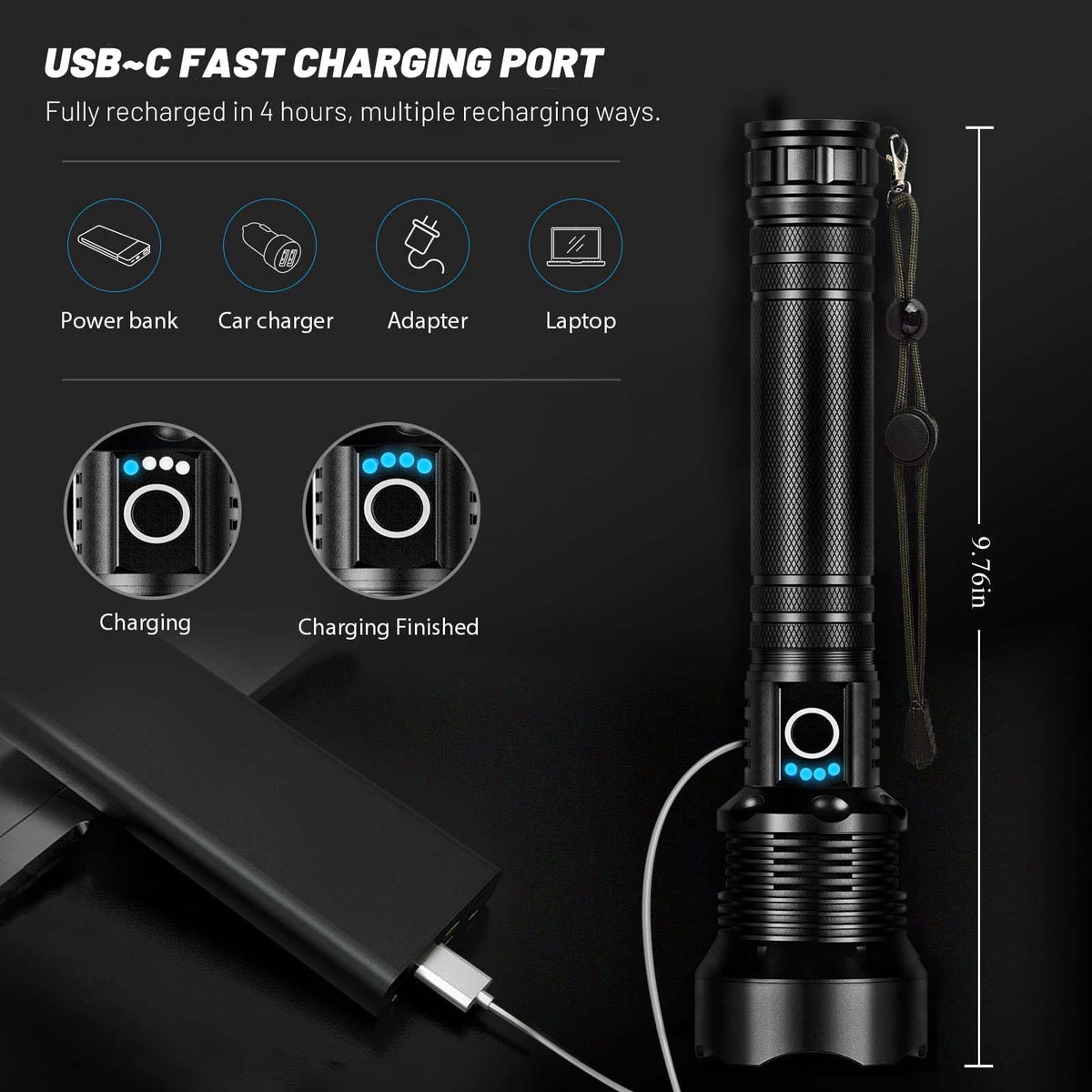 Lylting 10,000 mAh battery powering the flashlight for long use