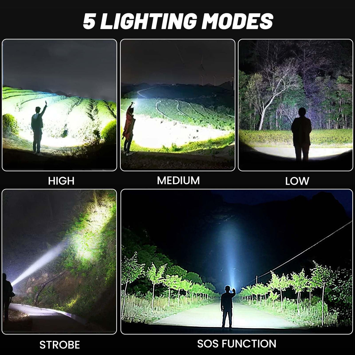 Lylting flashlight head tilted for adjustable beam focus