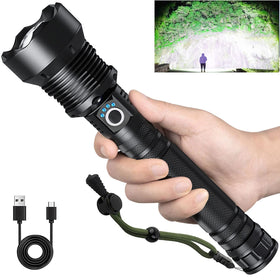 Lylting rechargeable flashlight showing a wide beam for broad night visibility