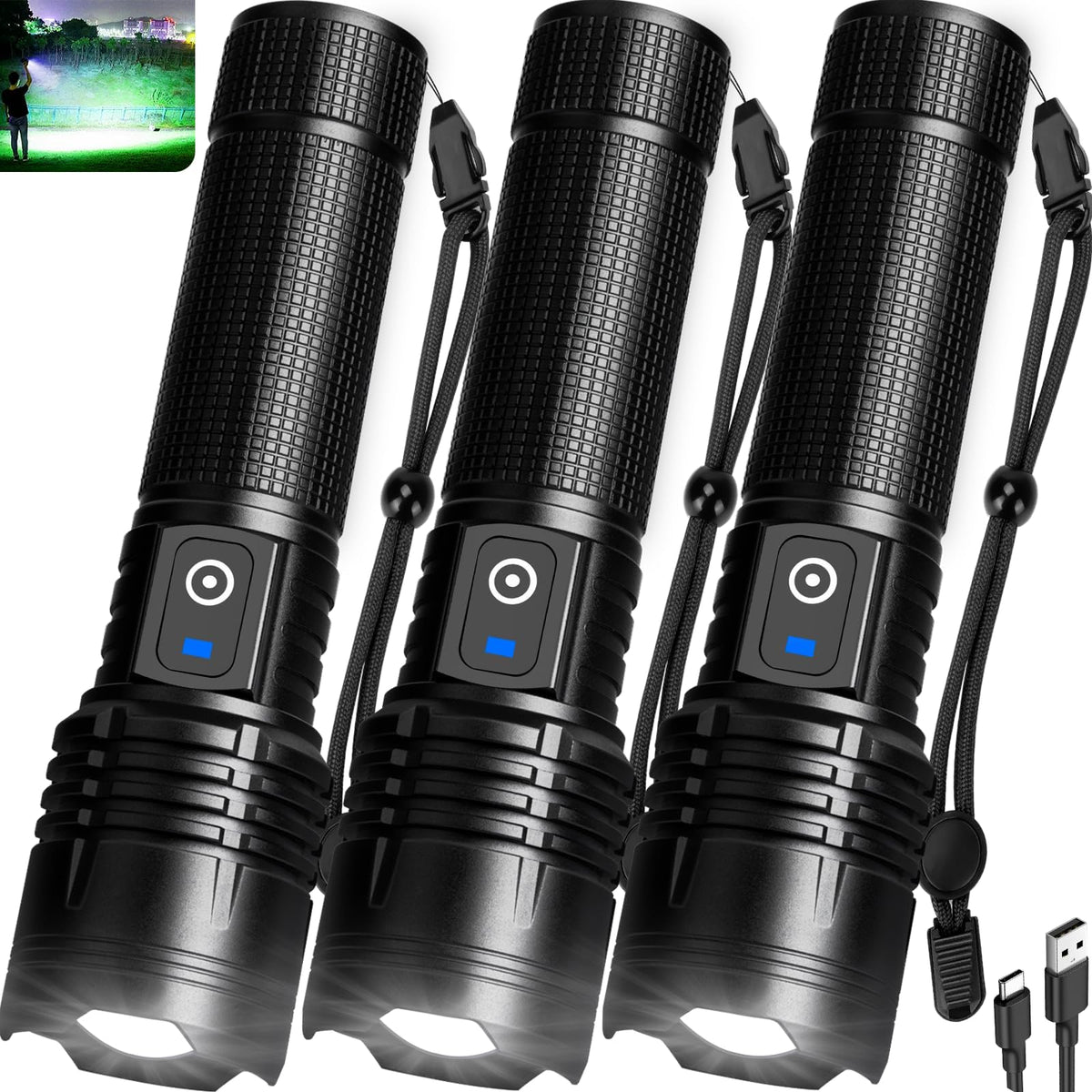 Lylting rechargeable flashlights 3-pack for home emergencies and outdoor use