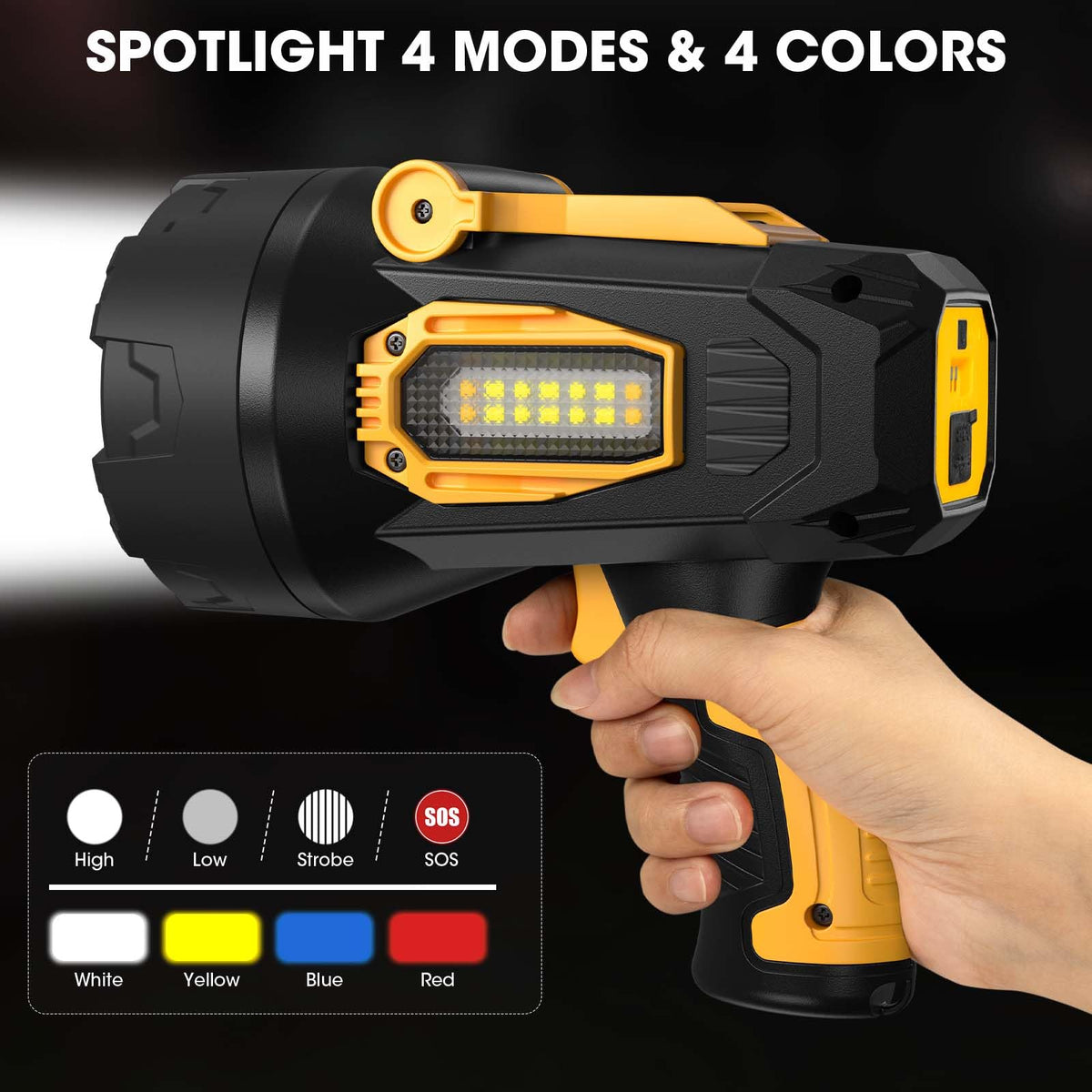 Lylting spotlight battery indicator displays real-time power for planning.