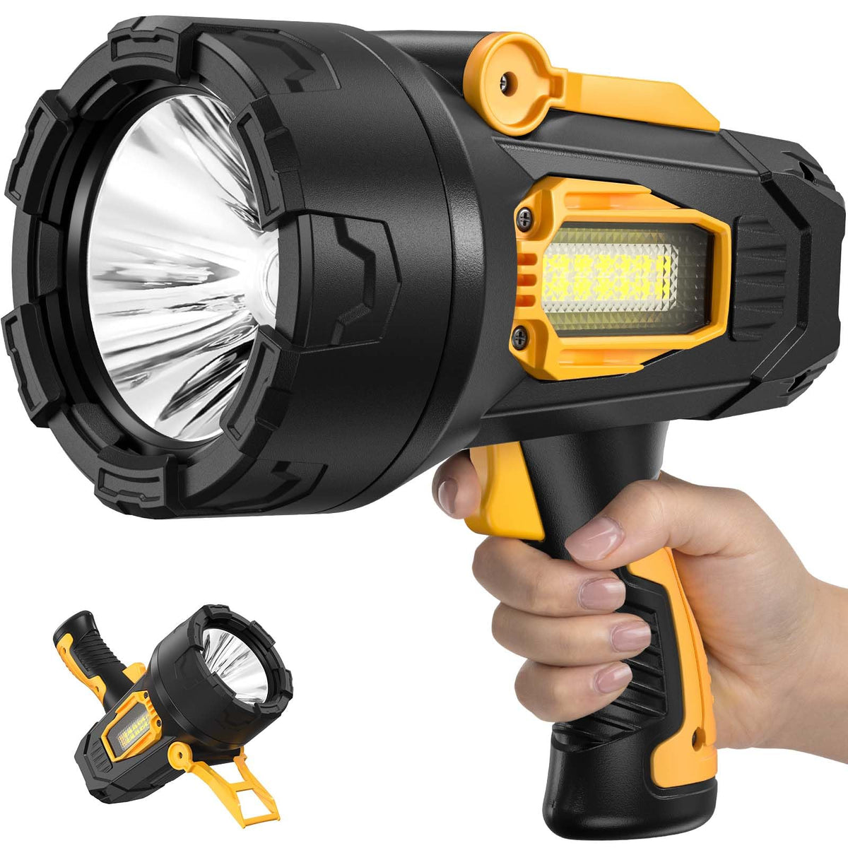 Lylting Rechargeable Spotlight front view delivering a powerful beam for nighttime navigation.