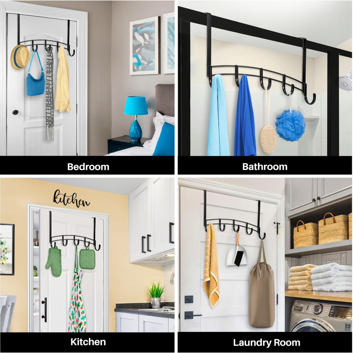 LYNK Professional Home 5-hook towel organizer for bathroom towels keeps moisture away from surfaces.