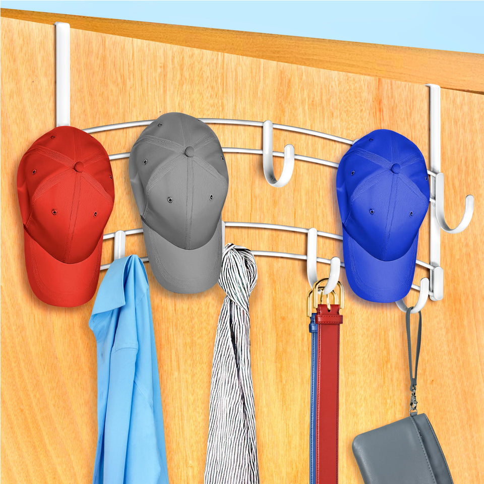 LYNK Professional Home nine-hook over the door rack keeps scarves, jackets, and towels organized.