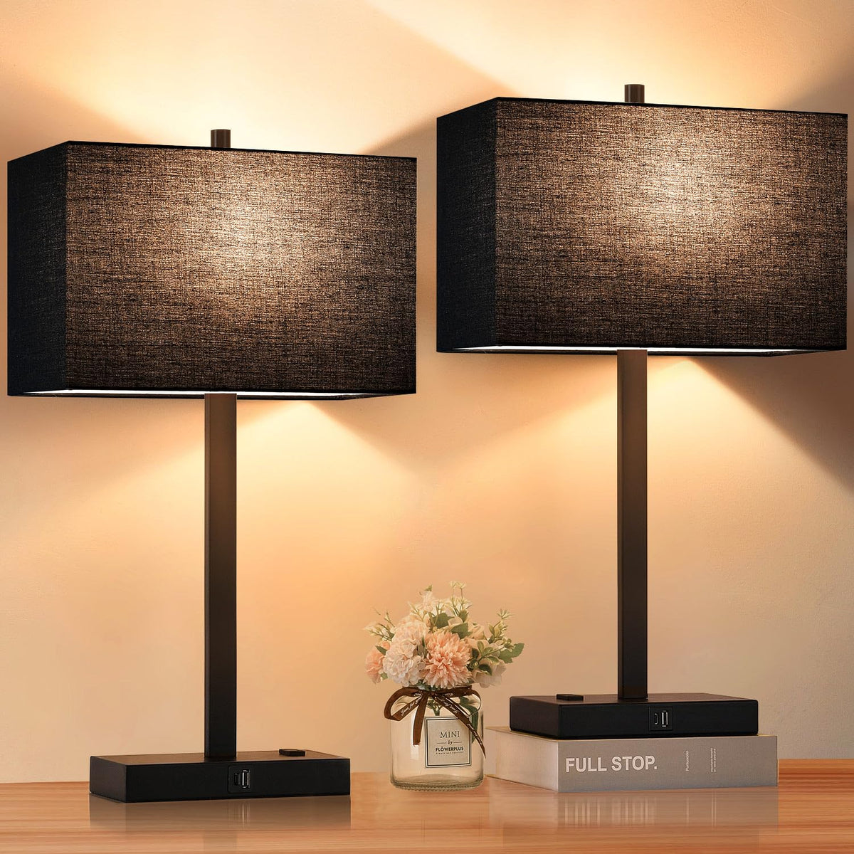 Lynnoland 21-inch touch bedside lamps set provides balanced ambient lighting for bedrooms.