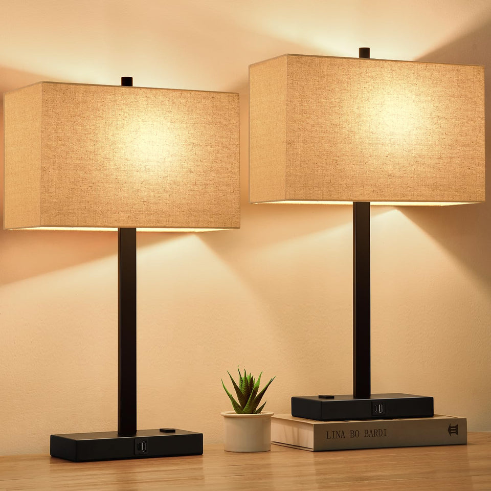 Lynnoland 21-inch touch bedside lamp front view with easy nightstand control