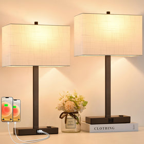 Lynnoland 21-inch touch bedside lamps with USB and outlet for easy nighttime charging