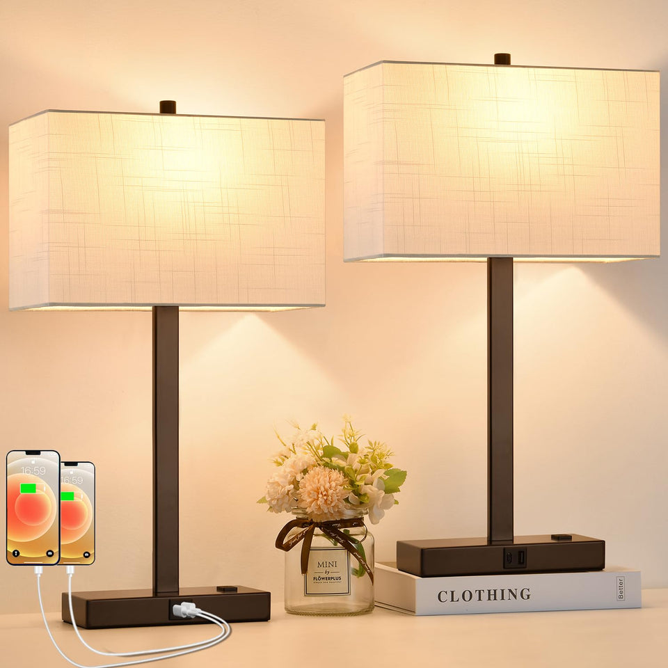 Lynnoland 21-inch touch bedside lamps with USB and outlet for easy nighttime charging