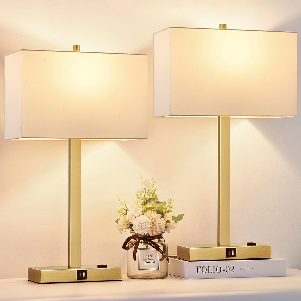 Lynnoland 21-inch touch bedside lamp set enhances modern bedroom ambiance