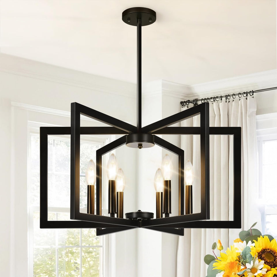 Lynnoland 25-inch chandelier with square frames unfolded resembling a blooming flower.