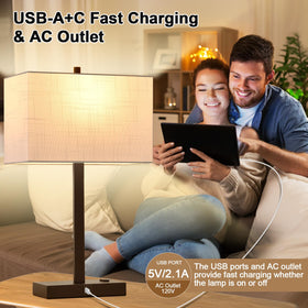 Lynnoland AC outlet on nightstand lamp for devices