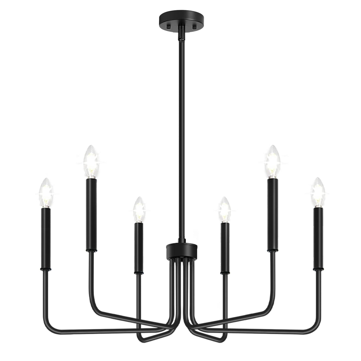 Lynnoland black chandelier complements various interiors from dining to entryway.