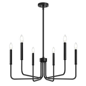 Lynnoland black chandelier complements various interiors from dining to entryway.