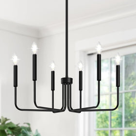 Lynnoland black chandelier with 6-light dining focus creates a warm, inviting centerpiece.