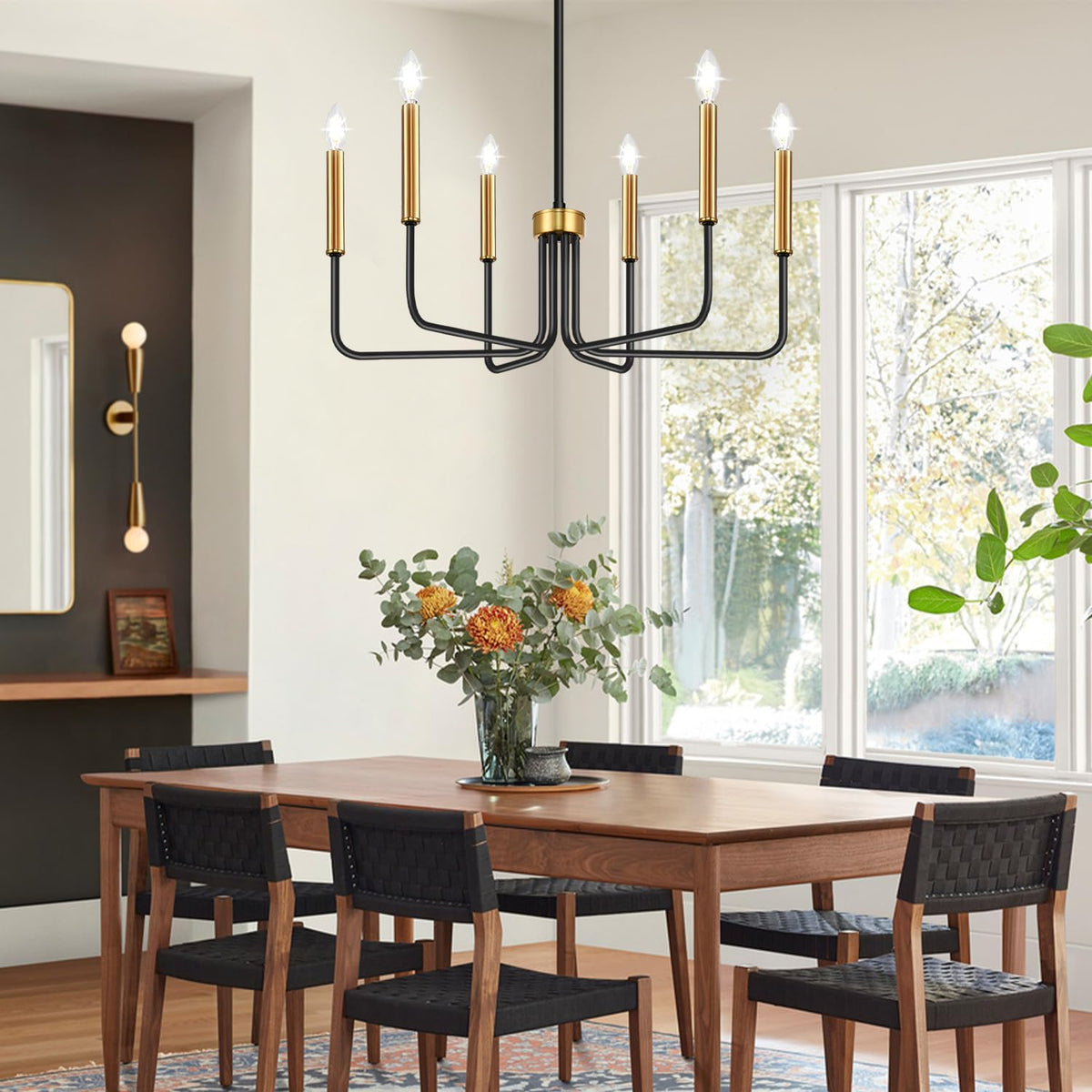 Lynnoland chandelier provides elegant six-arm silhouette for living areas.