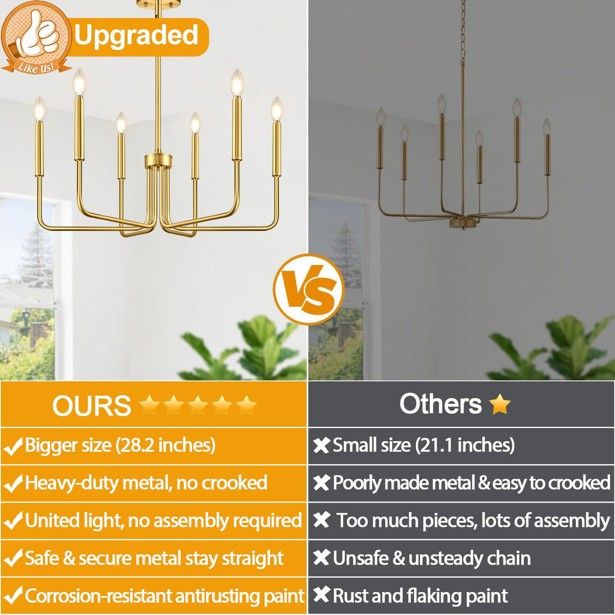 Lynnoland brass gold chandelier enhances dining room ambiance with warmth.