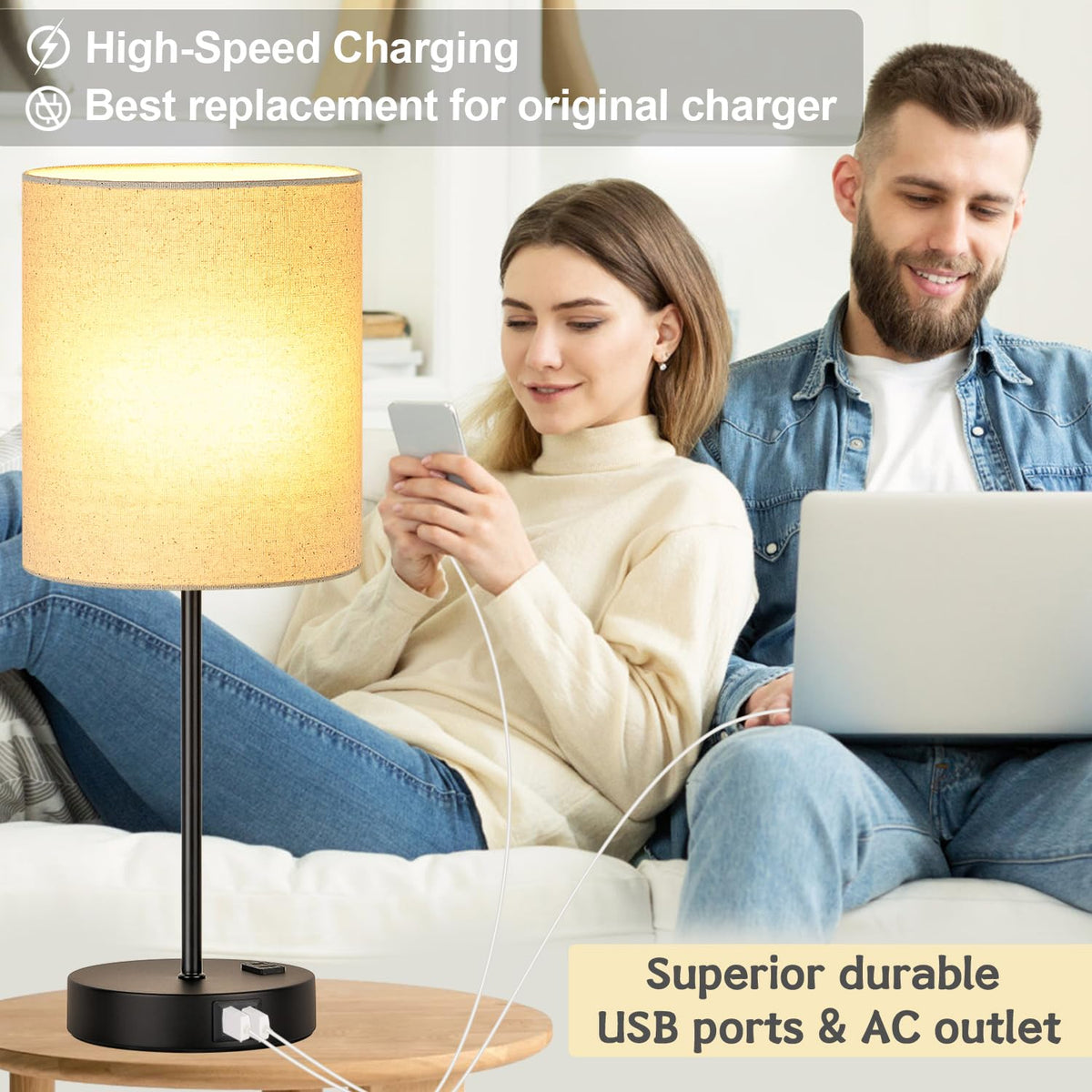 Lynnoland bedside lamp with 2700K warm included bulbs.