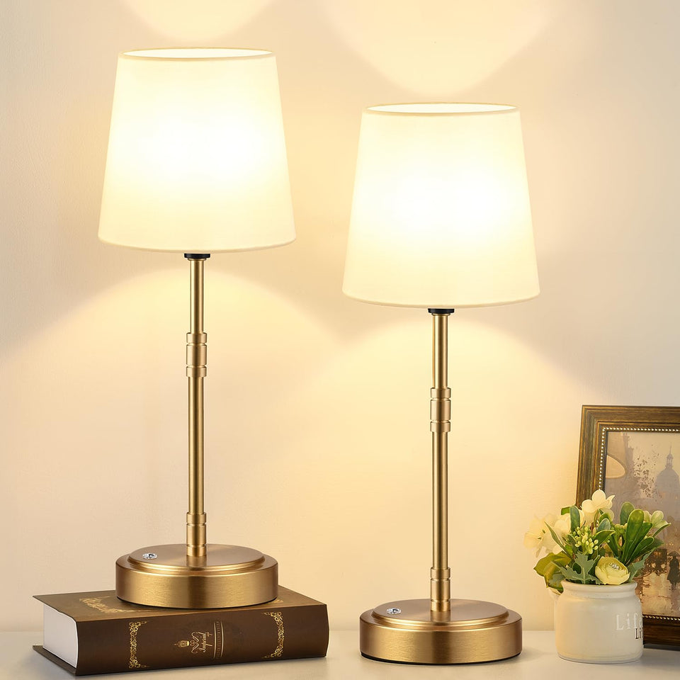 Lynnoland cordless table lamps 2-pack base detail with textured metal finish for warm ambiance