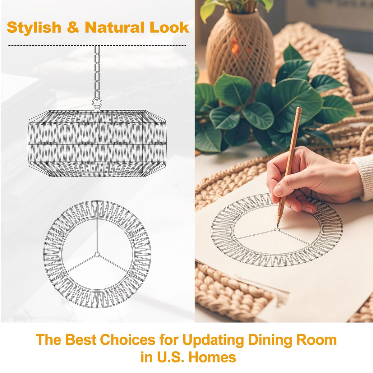 Lynnoland Durable metal frame complements natural rattan for lasting farmhouse style.