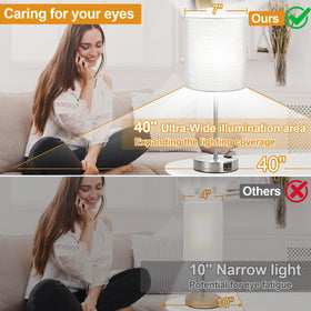 Lynnoland fabric shade bedside lamp reduces glare and eye strain