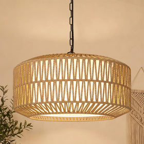 Lynnoland Farmhouse Chandelier with rope design illuminates dining areas with warm ambience.