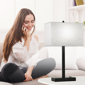 Lynnoland pair of bedside lamps shown on matching nightstands