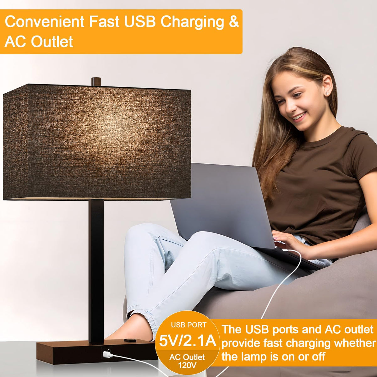 Lynnoland nightstand lamp designed for safe placement beside beds and desks.