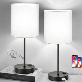 Lynnoland set of two touch-control lamps with USB and outlet for bedside charging