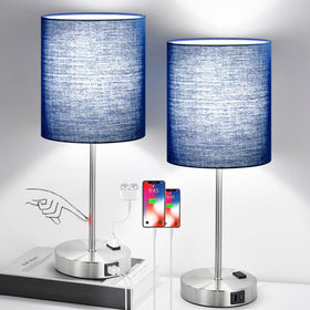 Lynnoland set of 2 touch-control lamps with USB ports and AC outlet for bedside.
