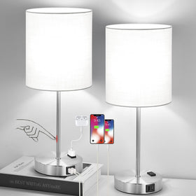 Lynnoland set2 touch white table lamps with stable base for bedside use