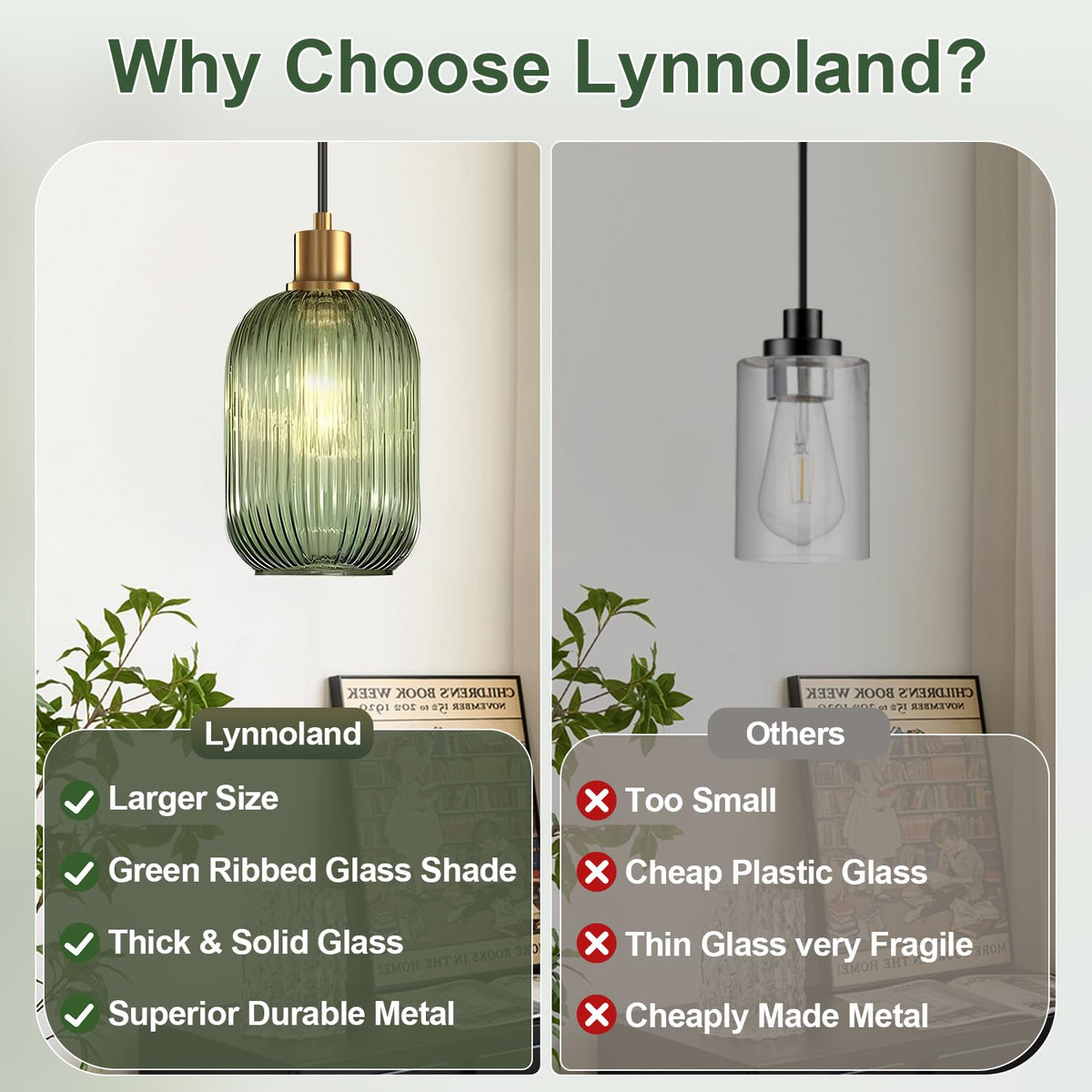 Lynnoland vintage green ribbed glass lampshade close-up for ambiance