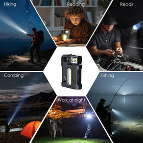 LYNRUI G5 EDC flashlight magnetic clip enables hands-free tasks.