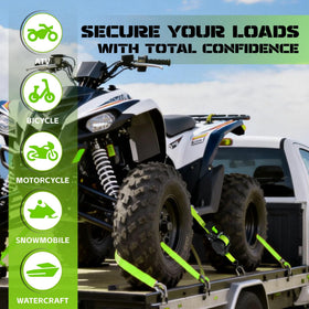 LynxHold motorcycle secured by strap to prevent shifting during transit.