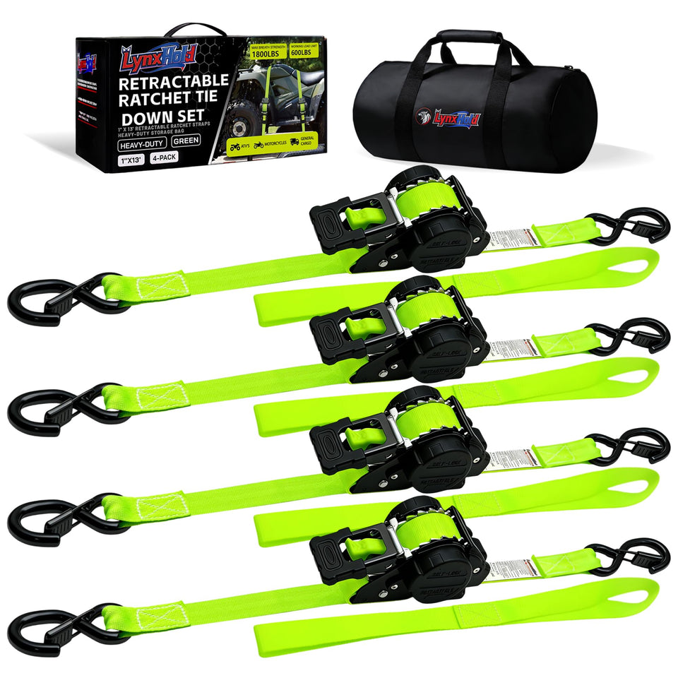 LynxHold retractable ratchet strap with green release lever for precise tightening