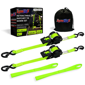 LynxHold retractable strap in green, side view for secure cargo framing.
