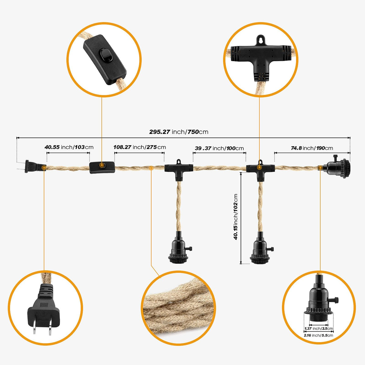 LYOOWNG E26/E27 bulb-compatible fixture for incandescent or LED bulbs