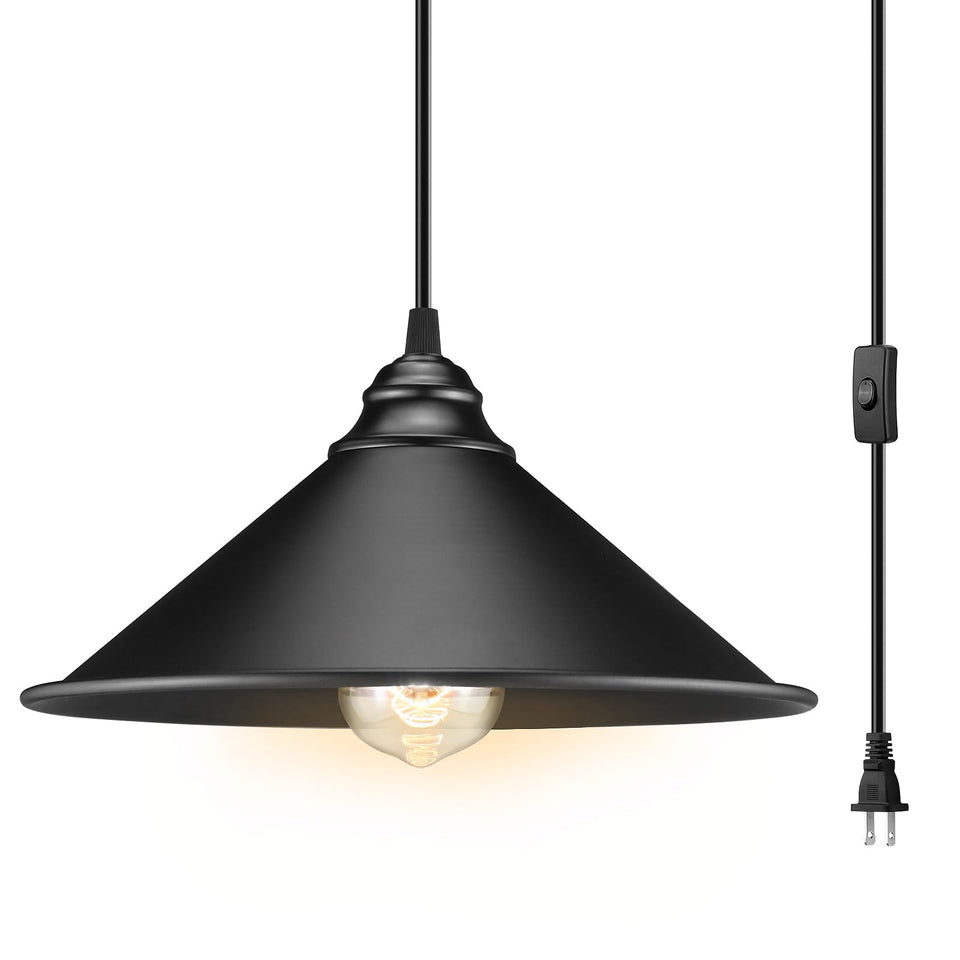 LYOOWNG big black plug-in pendant light adds warm industrial glow to entryways.