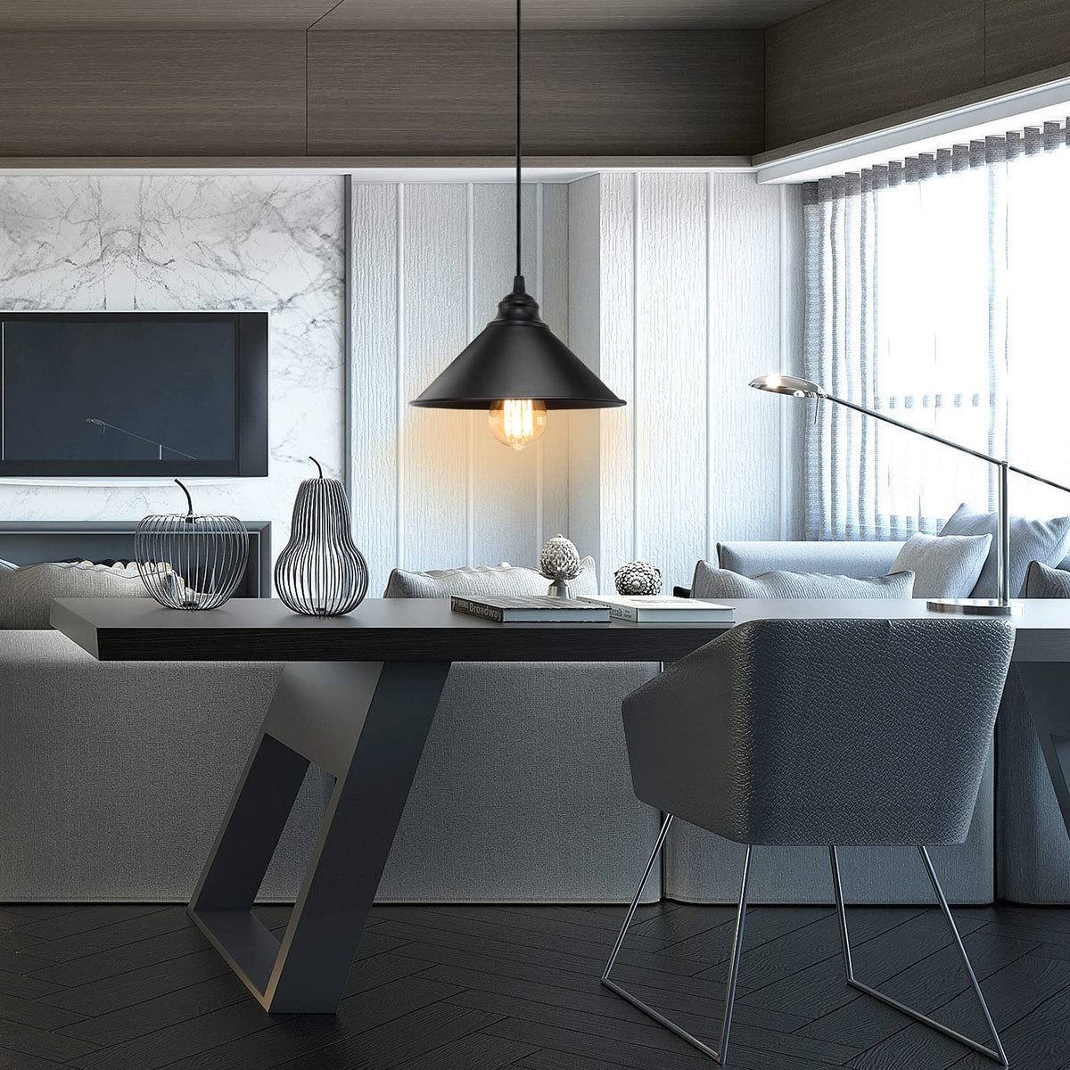 LYOOWNG metal shade highlights industrial style and sturdy build