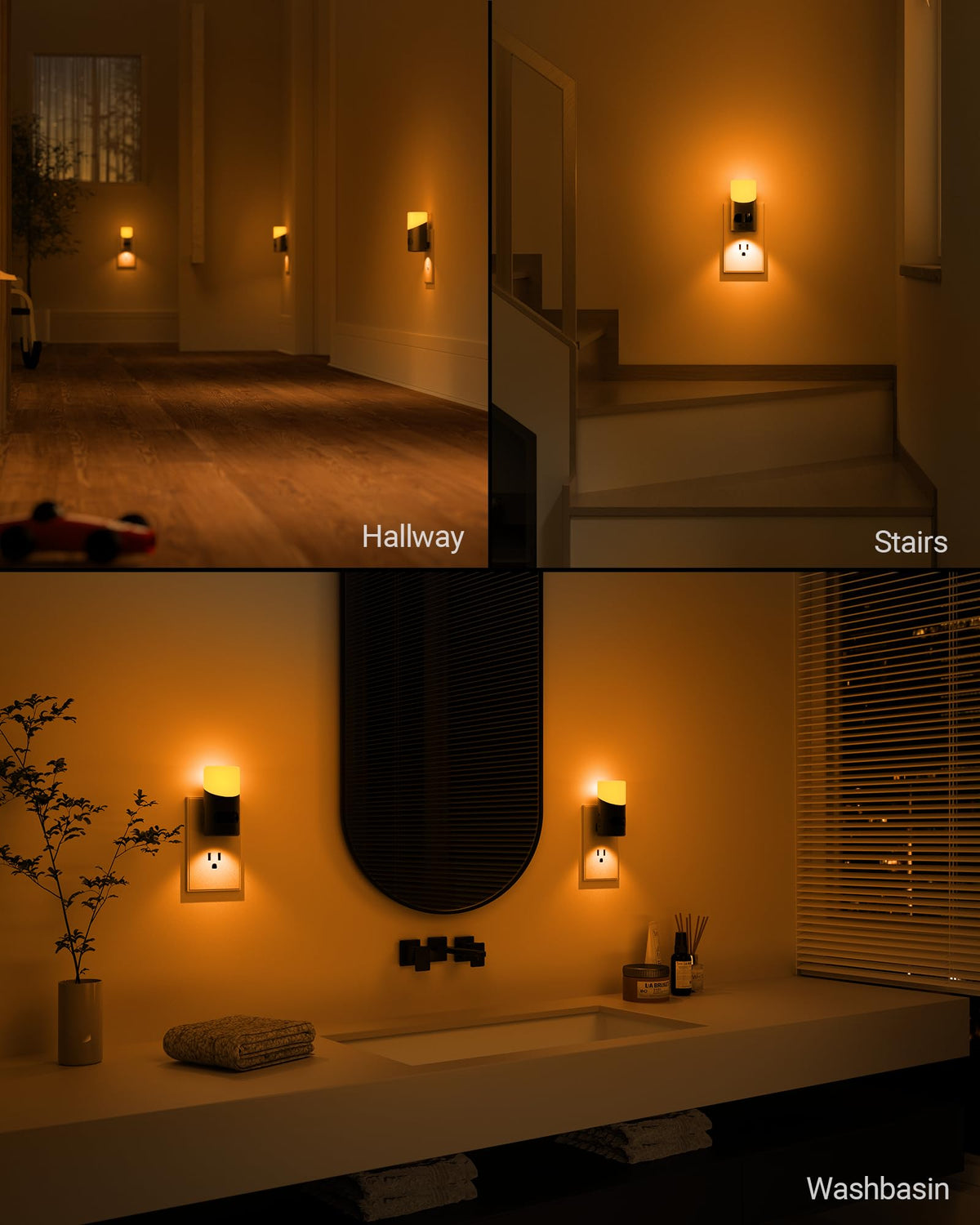 Lyridz Amber Night Light ideal for bedrooms, bathrooms, stairs, and hallways.