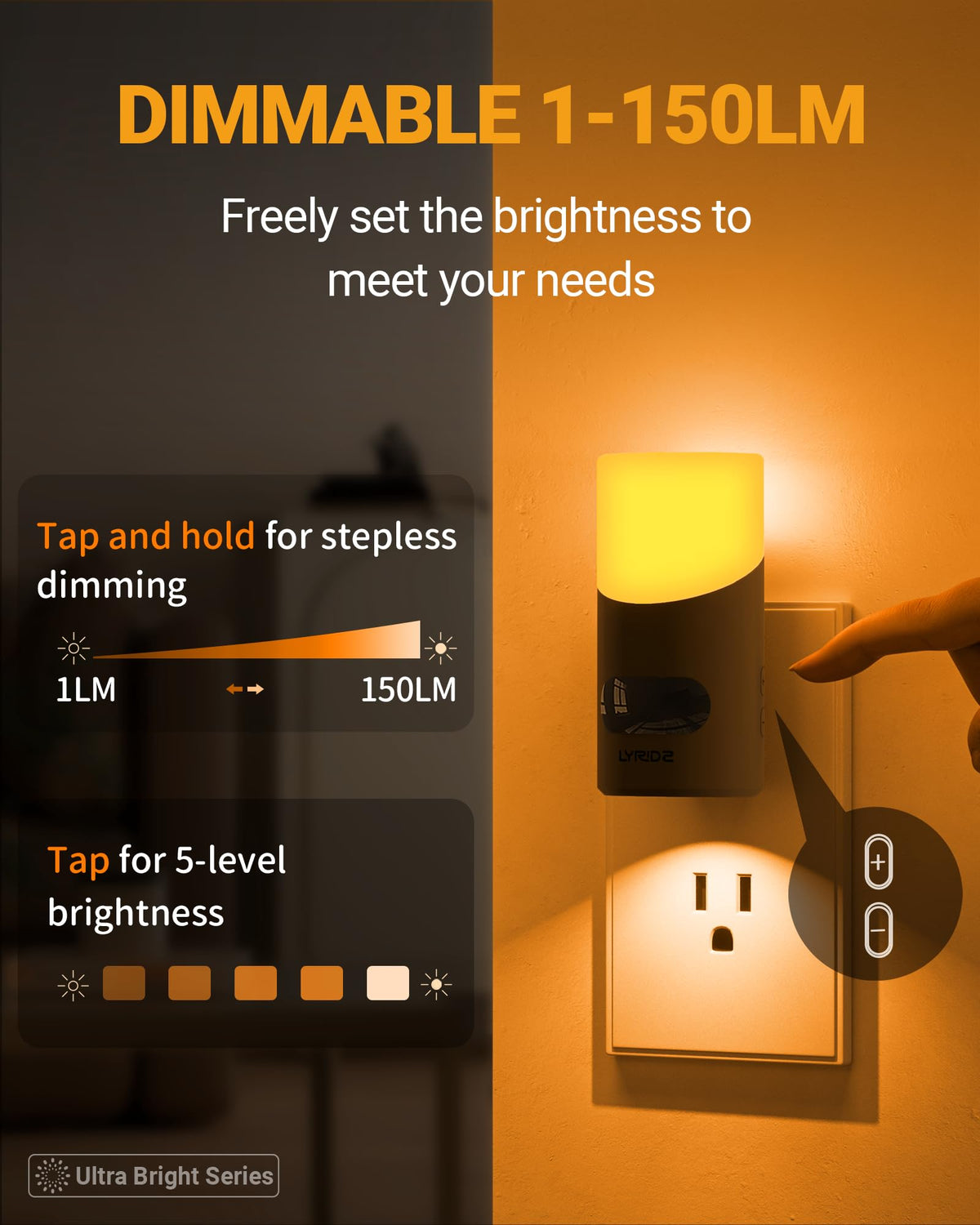 Lyridz Amber Night Light with motion sensor activates softly on approach.
