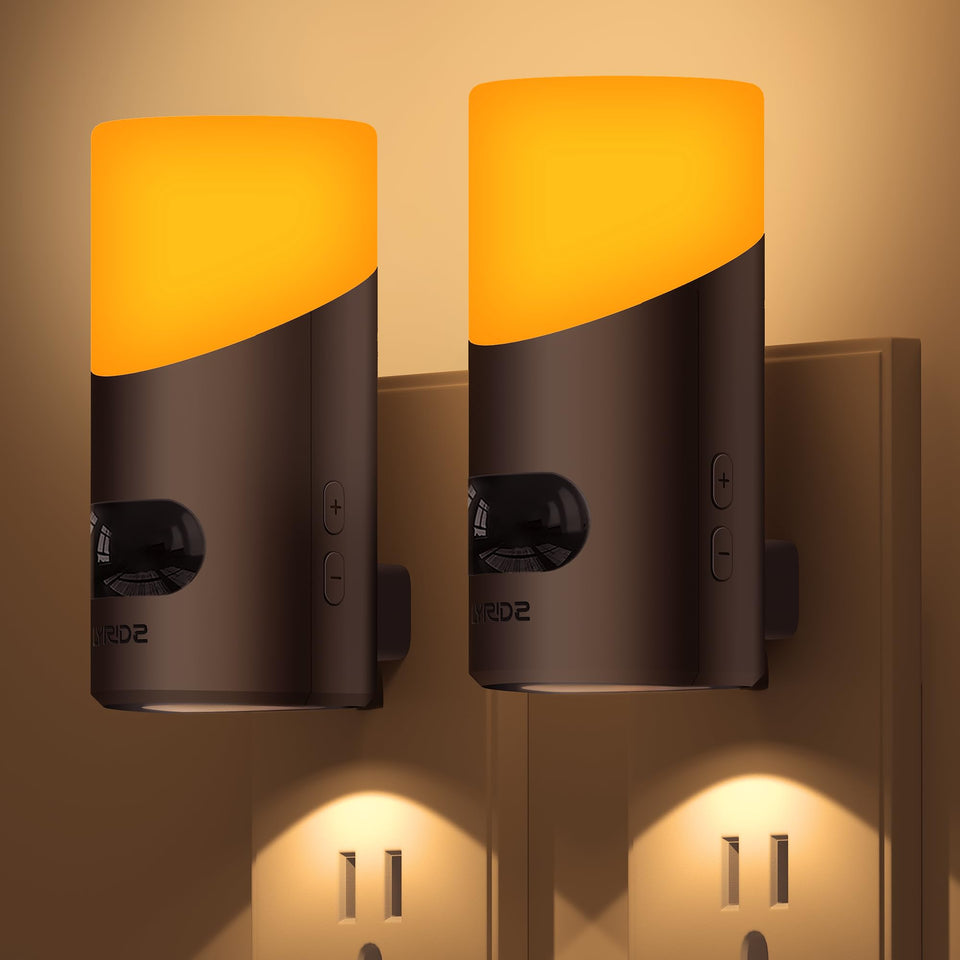 Lyridz Amber Night Light plugged-in for unobtrusive, warm hallway illumination.