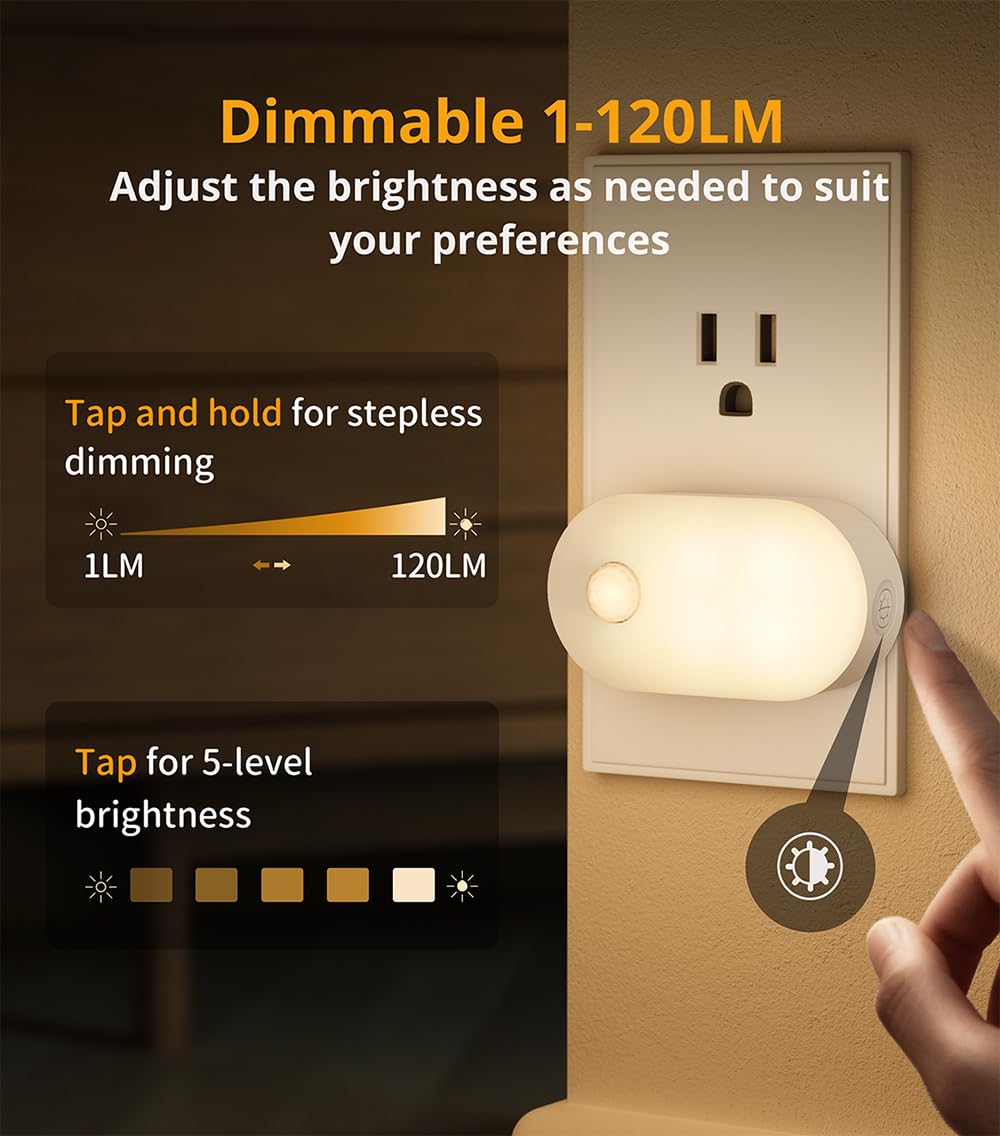 Lyridz compact night light fits outlets without blocking the second outlet.